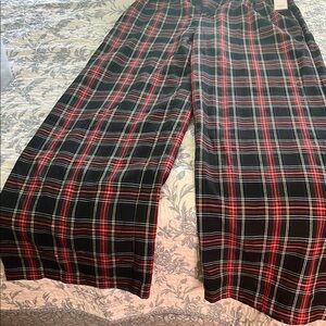 Aura Red and Black Wide Leg Tartan Pants